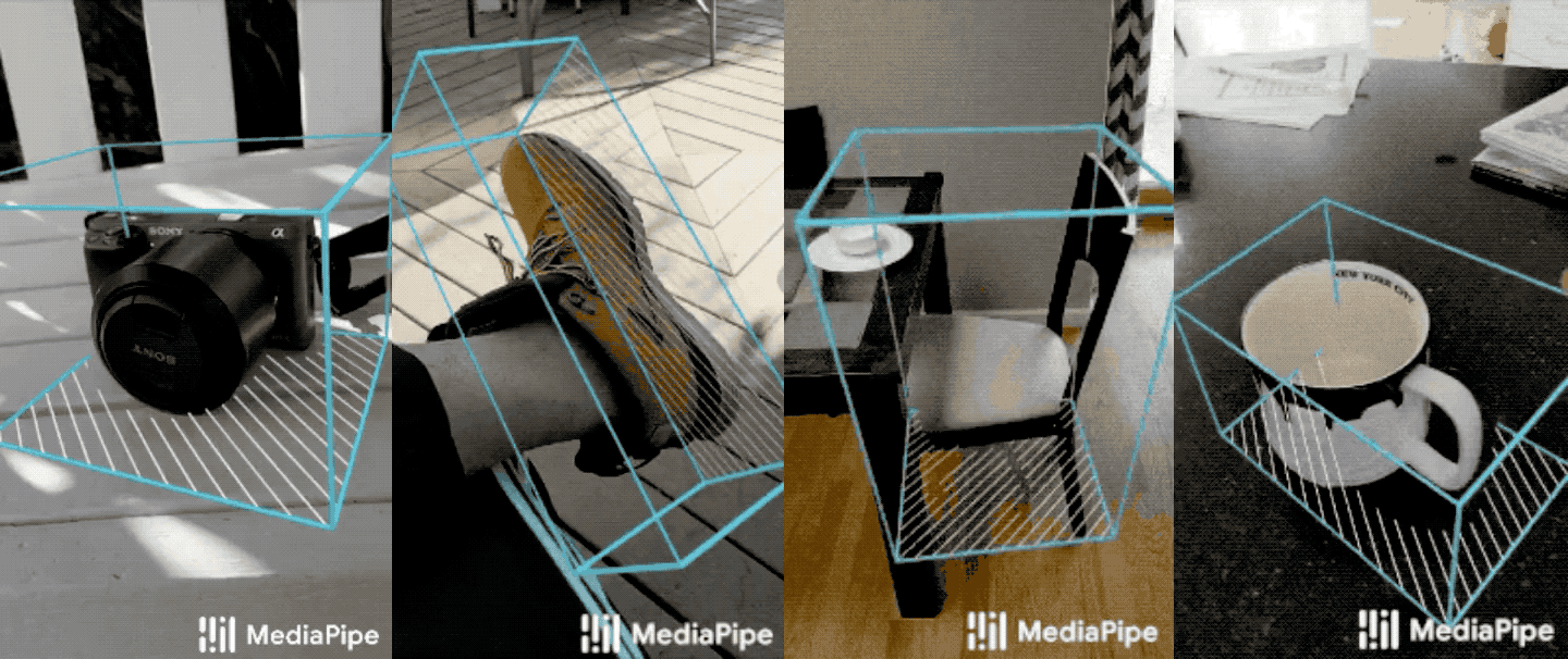 Sample results of 3D object detection from the sample solutions running on mobile. [[source](https://ai.googleblog.com/2020/11/announcing-objectron-dataset.html)]
